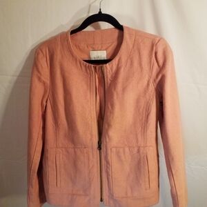LOFT MOTO LINEN WAIST JACKET IN A BLUSH/SALMON COLOR SIZE 0